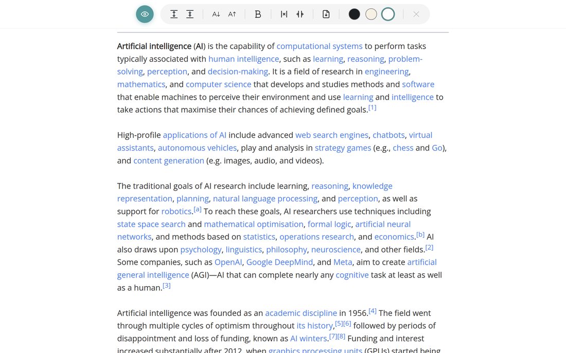 Reader Mode showing a clean article view